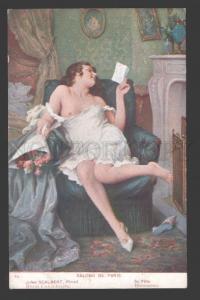 3107549 NUDE Lady near Fire Place By SCALBERT Vintage SALON PC