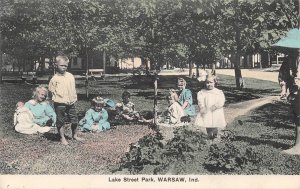 Children in Lake Street Park Warsaw Indiana 1910 postcard