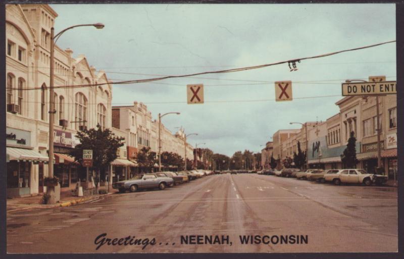 Street Scene,Greetings From Neenah,WI Postcard