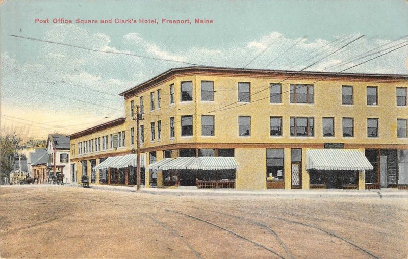 Freeport, Maine Post Office Square Clark's Hotel Cumberland County 1912 Vintage