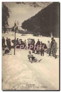 Old Postcard of Sports & # 39hiver Alps Ski Toboggan Race A departure