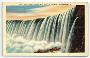 1930s NIAGARA FALLS NY FALLS FROM DECK OF MAID OF THE MIST LINEN POSTCARD P2608
