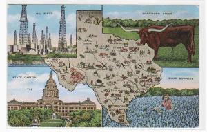 Map of Texas Views linen postcard