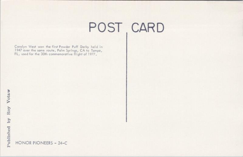 Carolyn West First Winner 1947 Powder Puff Derby Aviation Pioneers Postcard D87 Other