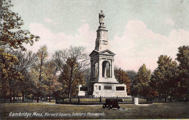 Soldier's Monument, Harvard Square, Cambridge, MA, Early Postcard, Unused