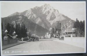 Banff Avenue From Bridge (with old cars) Banff Canada RPPC