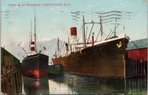 Vancouver BC Waterfront Ships Steamers Postcard E78 *as is