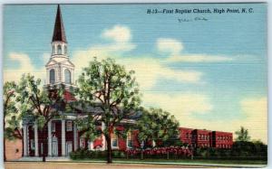 HIGH POINT, North Carolina  NC    FIRST BAPTIST CHURCH  c1940s Linen    Postcard