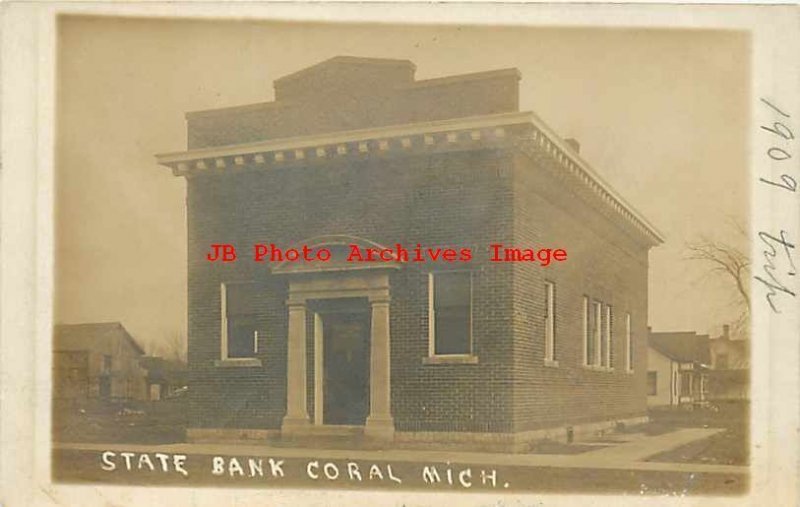 MI, Coral, Michigan, RPPC, State Bank Building, Entrance View, 1909