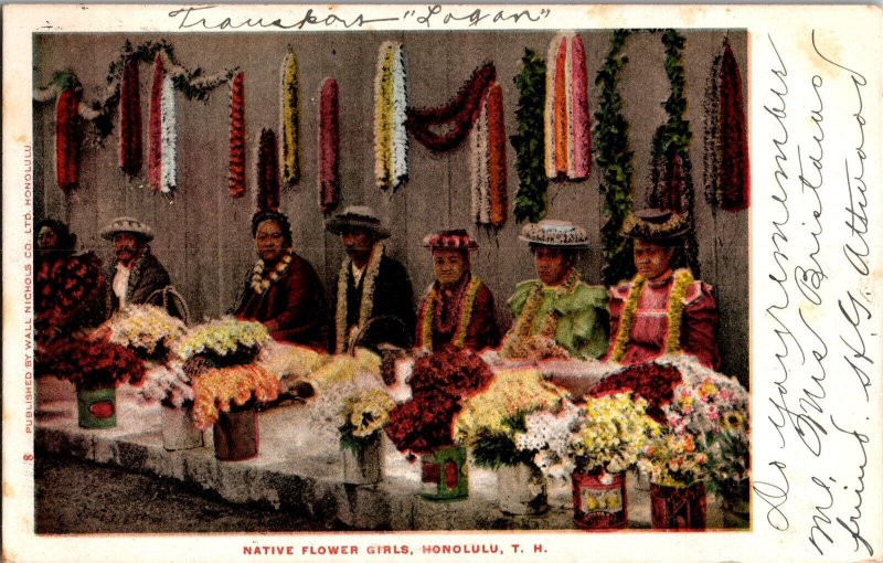 Native Flower Girls, Honolulu HI Undivided Back c1907 Vintage Postcard N46