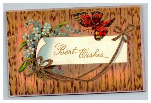 Vintage 1900's Winsch Best Wishes Postcard - Beautiful Red Butterfly Gold Bow