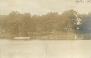 Postcard RPPC 1907 Wisconsin Long Lake Waterfront boat Wi24-3386