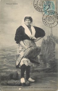 French fisher woman folk type 1905 France Pecheuse Sablaise postcard