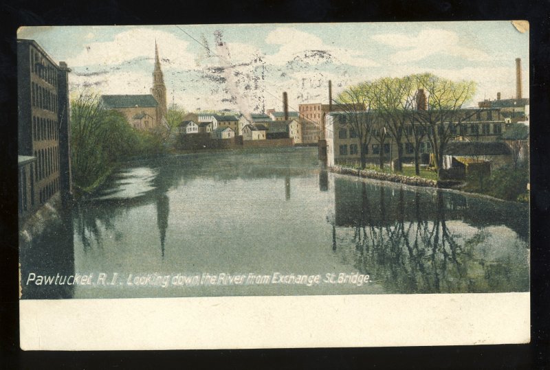 Pawtucket, Rhode Island/RI Postcard, Looking Down River From Exchange St Bridge