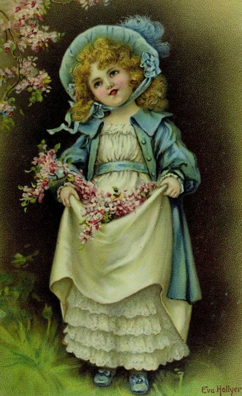 C.1910 Lovely Girl Bonnet Flower Blossom Postcard P95