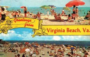 VINTAGE POSTCARD GREETINGS FROM VIRGINIA BEACH VIRGINIA DUAL VIEW MAILED 1973