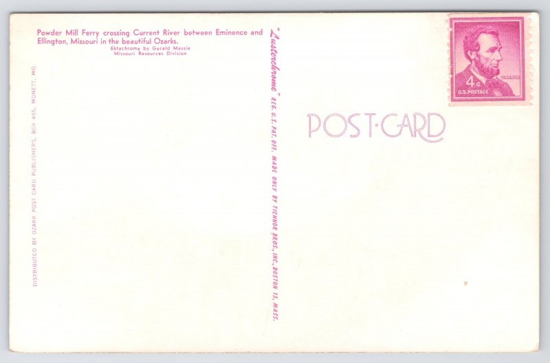 Eminence-Ellington Missouri~Powder Mill Ferry on Current River~1950s Postcard
