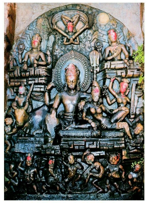 Stone Image Of Shiva Parvati Kumbeshwore Patan Nepal Postcard PC1073