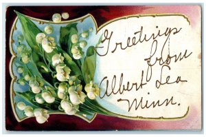 1908 Greetings From Glitter Flower Albert Lea Minnesota Vintage Antique Postcard