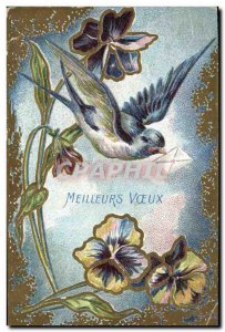 Old Postcard Fantasy Flowers Swallow