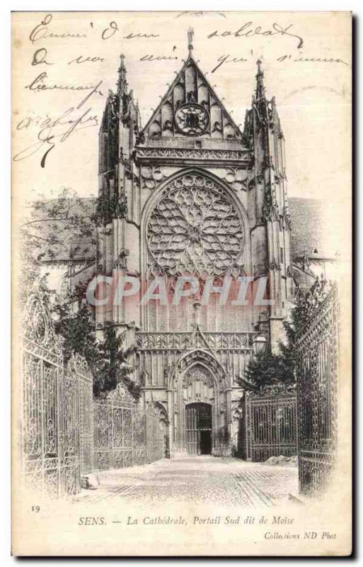 Old Postcard Sens La Cathedrale south portal said Moses
