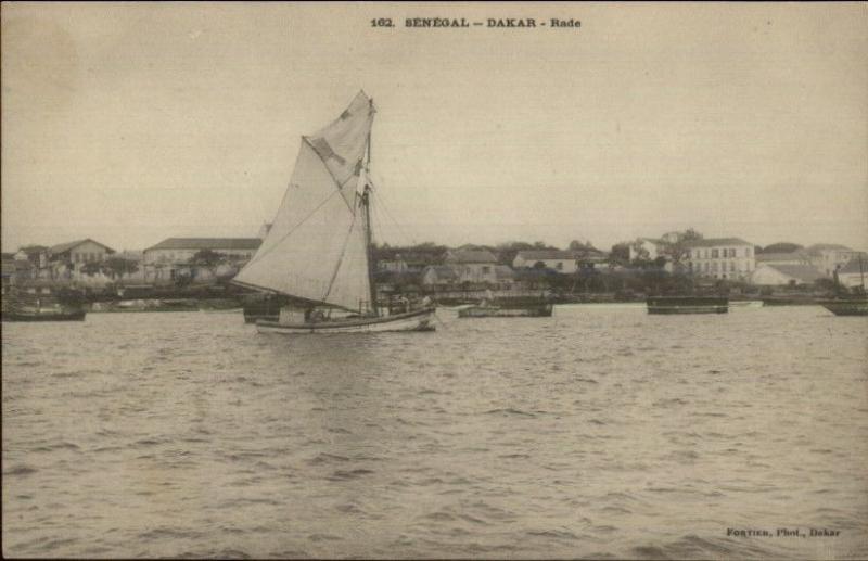 Dakar Senegal West Africa Rade Shore & Sailboat c1900 Postcard