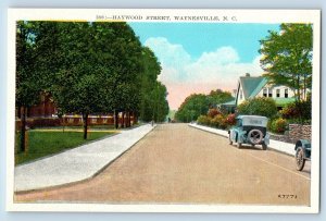 Waynesville North Carolina NC Postcard Haywood Street Cars Tree Lined Scene