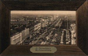 St. Petersbourg Russia Birdseye View Faux Wood Border c1910 Postcard