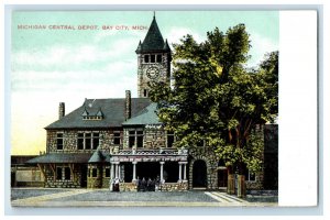 c1910 Tower Clock, Michigan Central Depot Bay City Michigan MI Postcard 