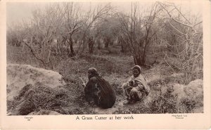 Lot142 real photo pakistan types folklore a grass cutter at her work  child