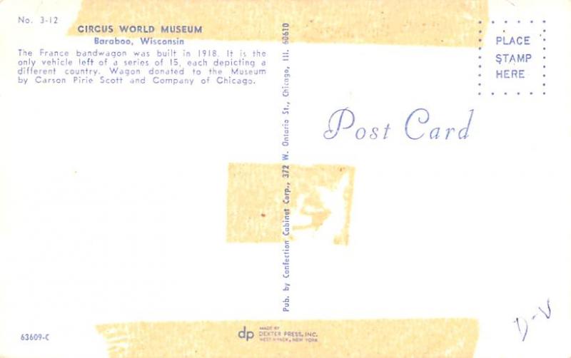 Circus World Museum Baraboo Wisconsin Unused tape on back of card