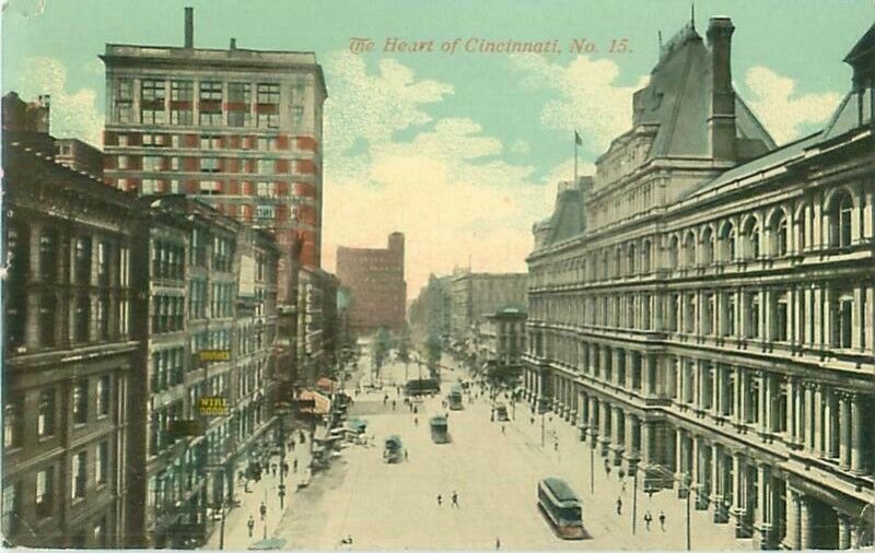 Heart of Cincinnati No. 15 Business Center View, Peebles Sign, 1912 Postcard