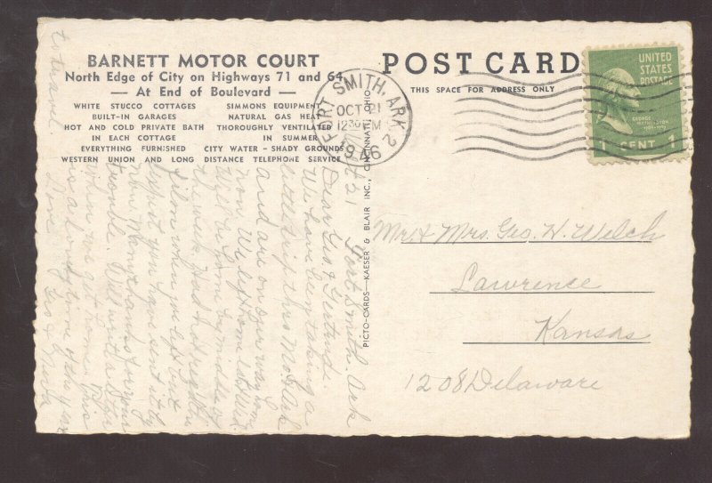 FORT SMITH ARKANSAS BARNETT MOTOR COURT VINTAGE ADVERTISING POSTCARD