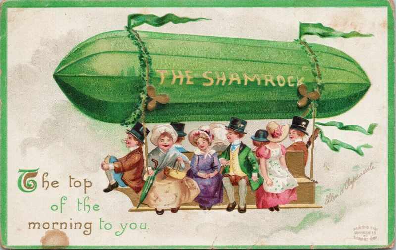 The Shamrock Balloon Ride 'Top Of The Morning' Clapsaddle Postcard F61 *as is