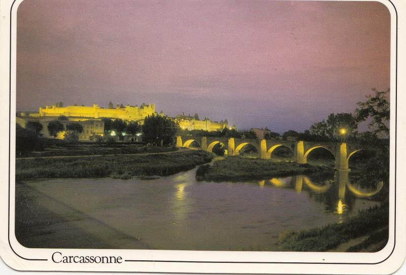 BF21927 carcassonne crepuscule sur le pont et la cite  france  front/back image