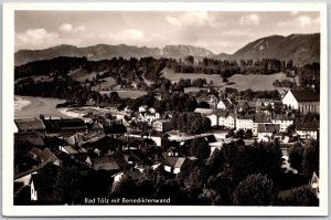Bad Tolz mit Benediktenwand Germany Panorama Buildings Real Photo RPPC Postcard