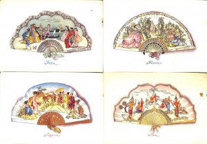 Lot of 4 postcards artist E. Altara Italy, France, Siam & Japan fan local motifs 