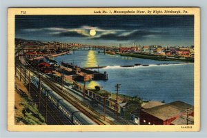 Pittsburgh PA-Pennsylvania, Lock Number 1 Monongahela River Linen c1942 Postcard