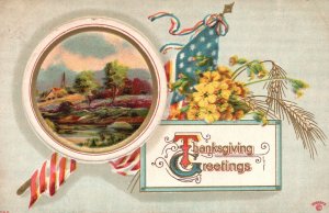 Thanksgiving  Greetings Holiday Special Celebration US Flag Old Postcard c1910