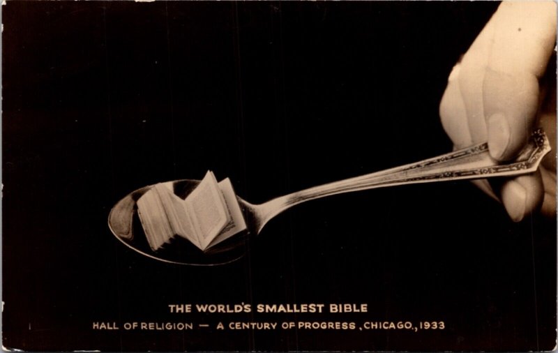 RPPC The World's Smallest Bible Hall of Religion Century of Progress Chicago, IL