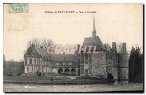 Postcard Old Castle Fleurigny Overview