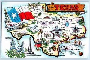 c1950's Greetings From Texas Lone Star State Map Correspondence Vintage Postcard