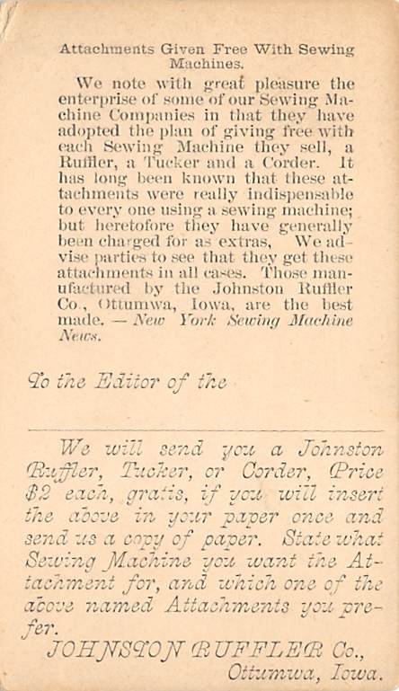 Johnson Ruffler Co Ottumwa, IA, USA Advertising Writing on back 