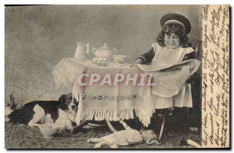 Postcard Old Dog Fancy Doll Children