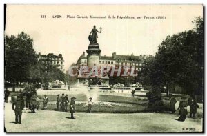 Old Postcard Lyon Place Carnot the Republic Monument by Peynot (1890)