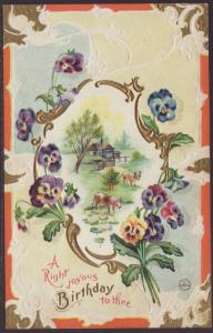 A Right Joyous Birthday,Flowers,Scene Postcard