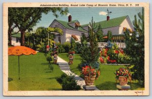 Utica New York~Admin Bldg @ Round Lake Camp Of Masonic Home~Vtg Linen Postcard