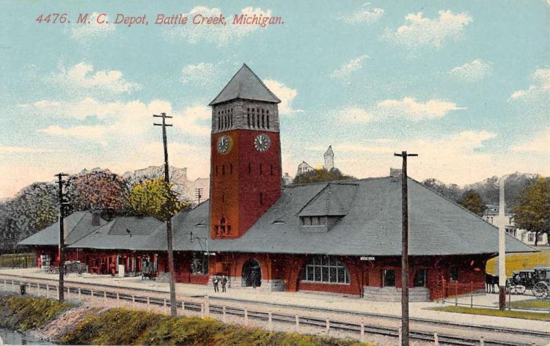 Battle Creek Michigan MC Depot Birdseye View Antique Postcard K32548