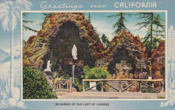 Greetings From California Altadena Shrine Of Our Lay Of Lourdes Blue Border