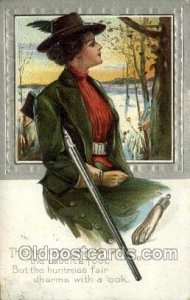 Woman Hunting, Hunters, 1912 corner wear, indentation left bottom edge